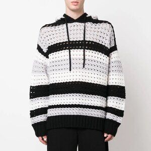 Black & White Striped Crochet Chancetherapper Hoodie Sweater by Nahmias SSENSE